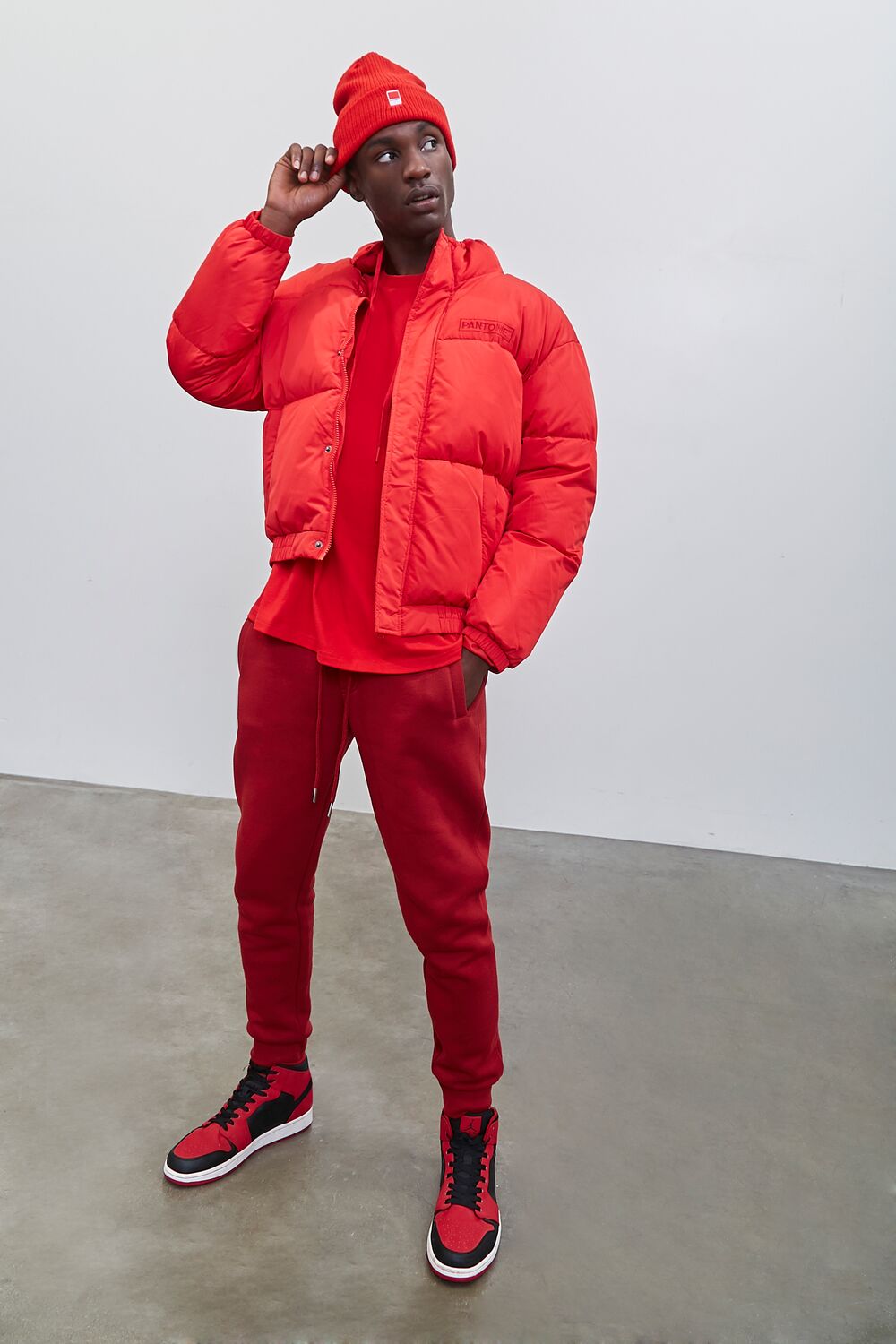  Forever 21 Embroidered Pantone Zip-Up Puffer Jacket - red-swatch - Bonton