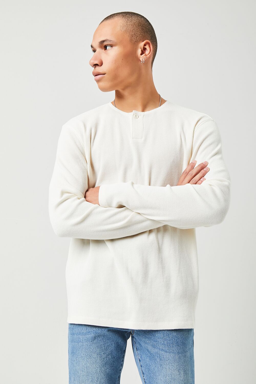  Forever 21 Henley Thermal Top - cream - Bonton