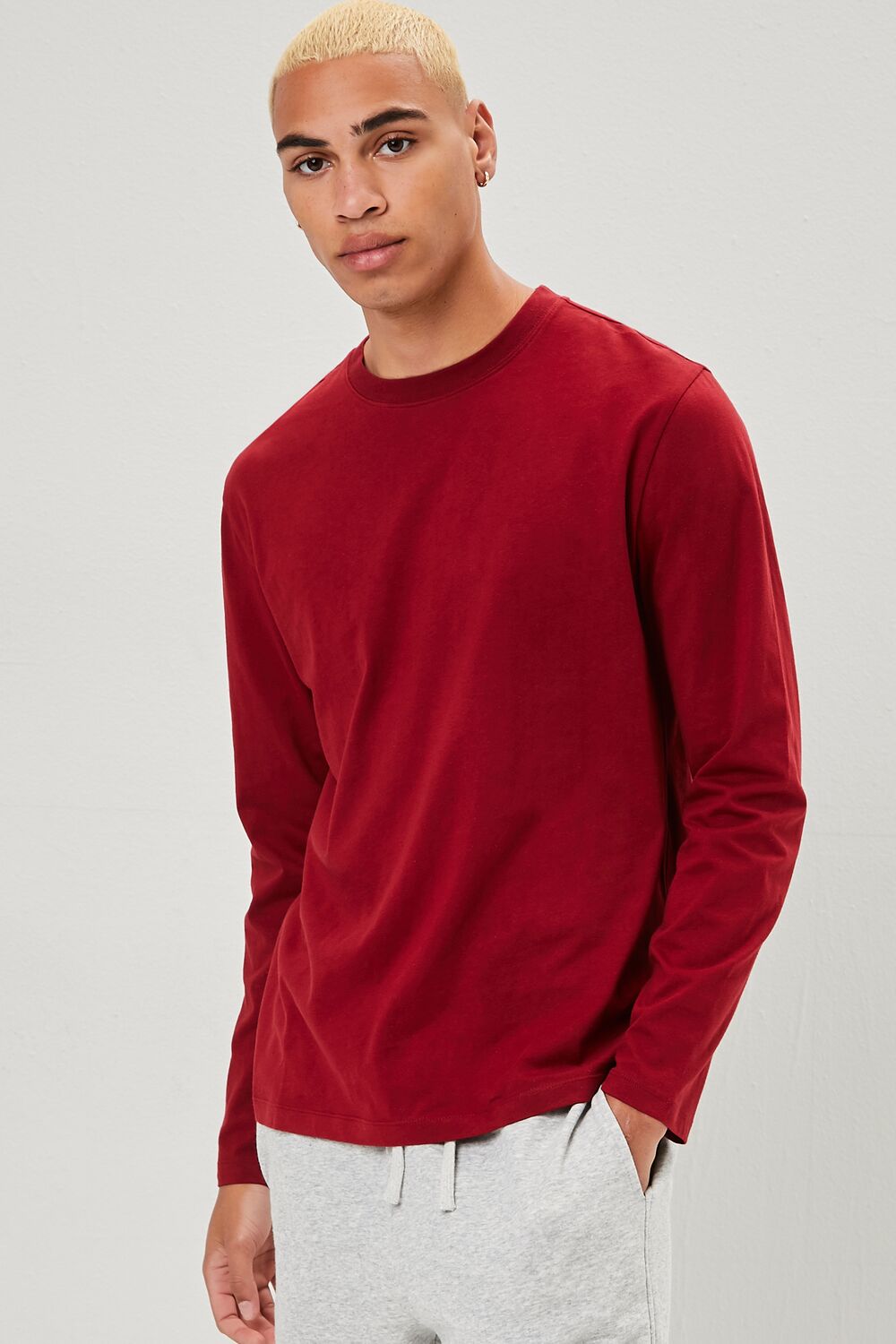  Forever 21 Long-Sleeve Crew Neck Tee - burgundy - Bonton