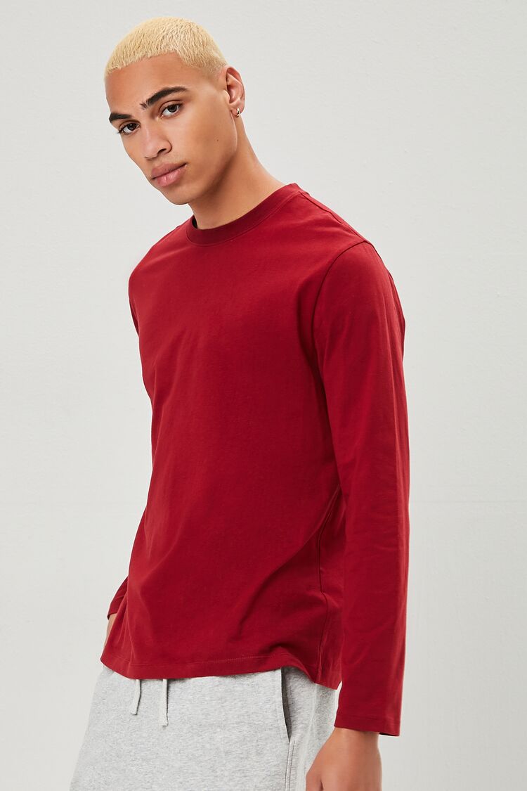  Forever 21 Long-Sleeve Crew Neck Tee - burgundy - Bonton
