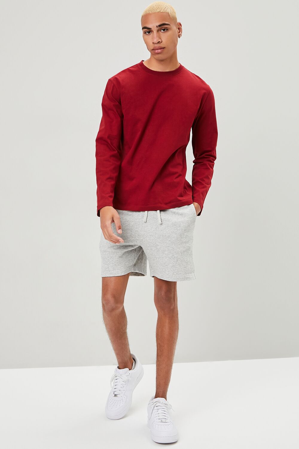  Forever 21 Long-Sleeve Crew Neck Tee - burgundy - Bonton