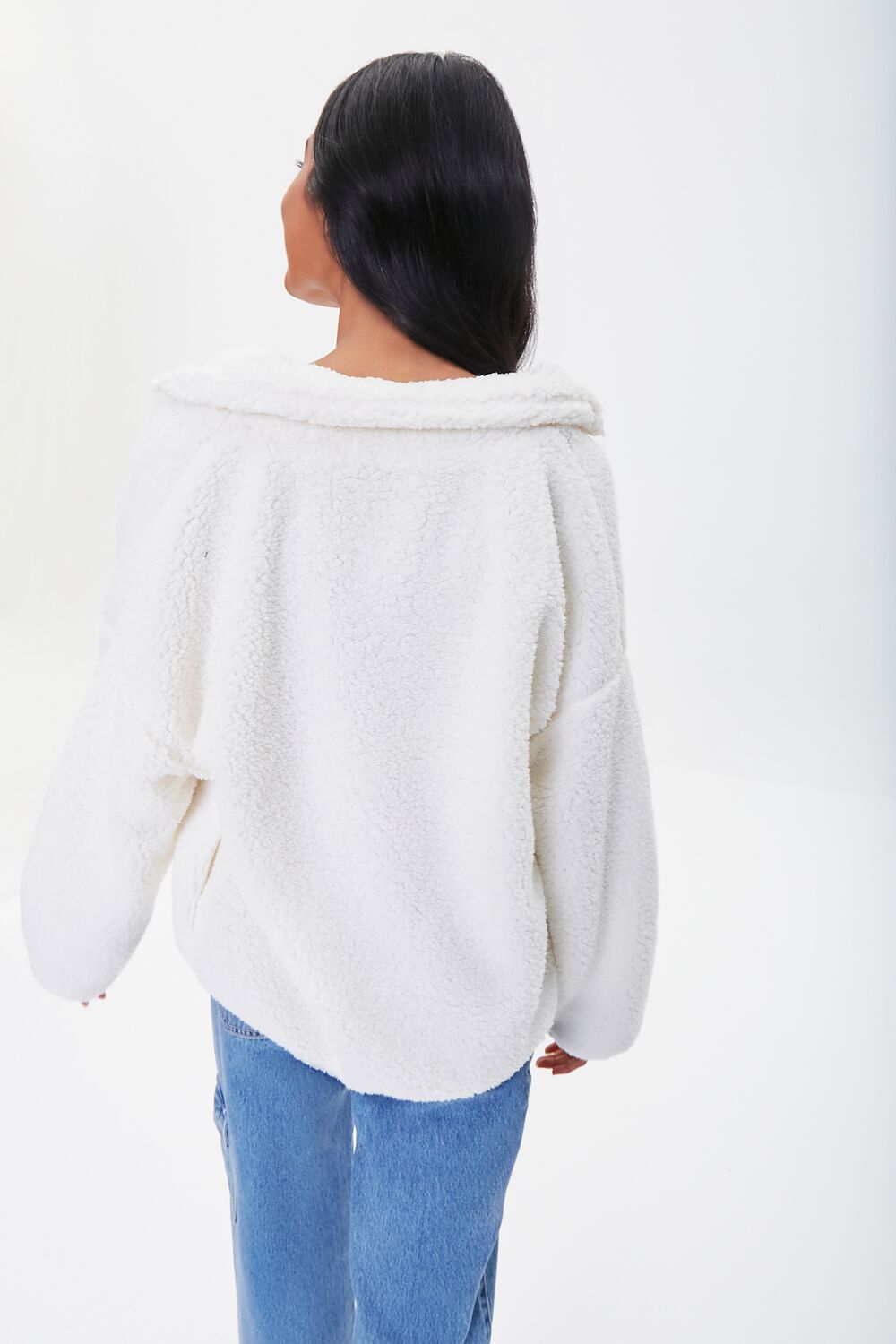  Forever 21 Faux Shearling Zip-Up Jacket - cream - Bonton