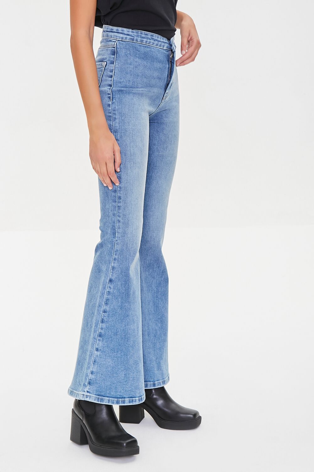  Forever 21 Recycled Cotton Faded Flare Jeans - medium-denim - Bonton