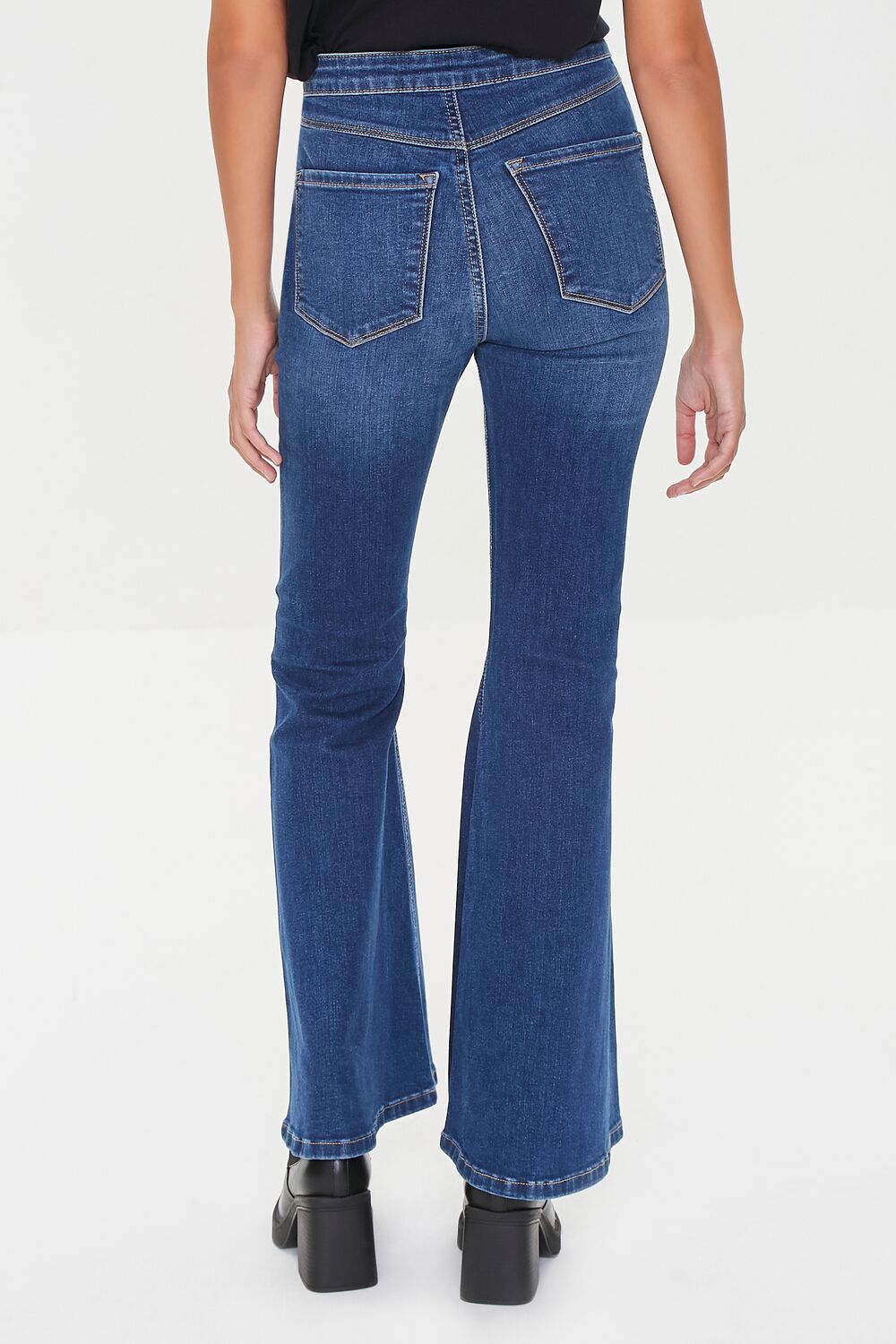  Forever 21 Recycled Cotton Faded Flare Jeans - medium-denim - Bonton