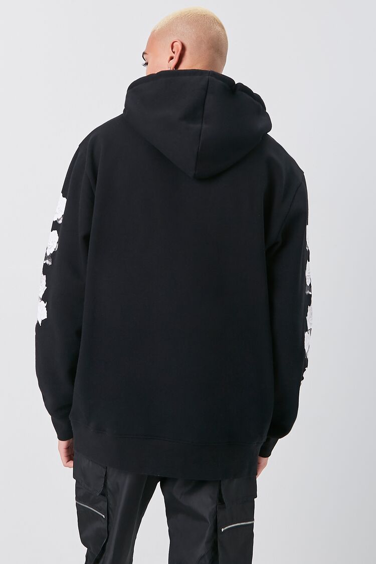  Forever 21 Heavenly Floral Print Hoodie - black white - Bonton