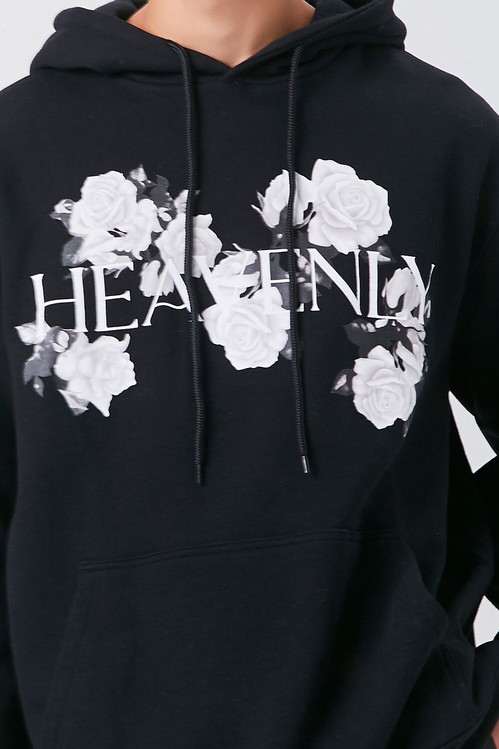  Forever 21 Heavenly Floral Print Hoodie - black white - Bonton