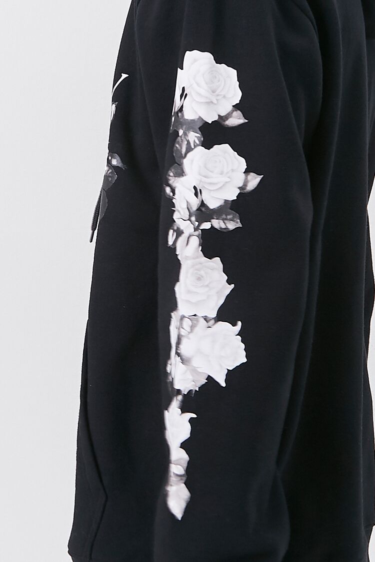  Forever 21 Heavenly Floral Print Hoodie - black white - Bonton