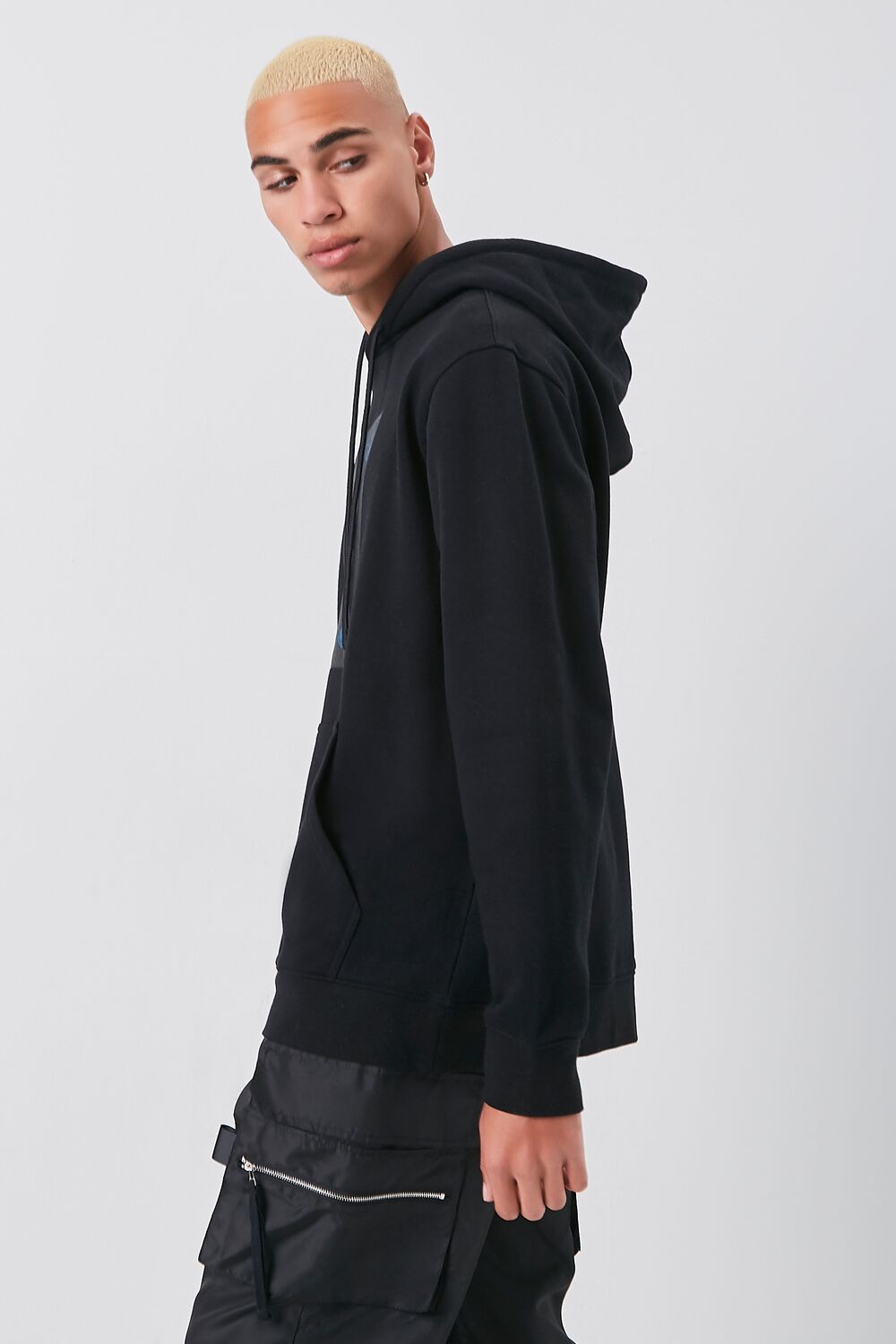 Forever 21 Flower Painting Graphic Hoodie - black blue - Bonton