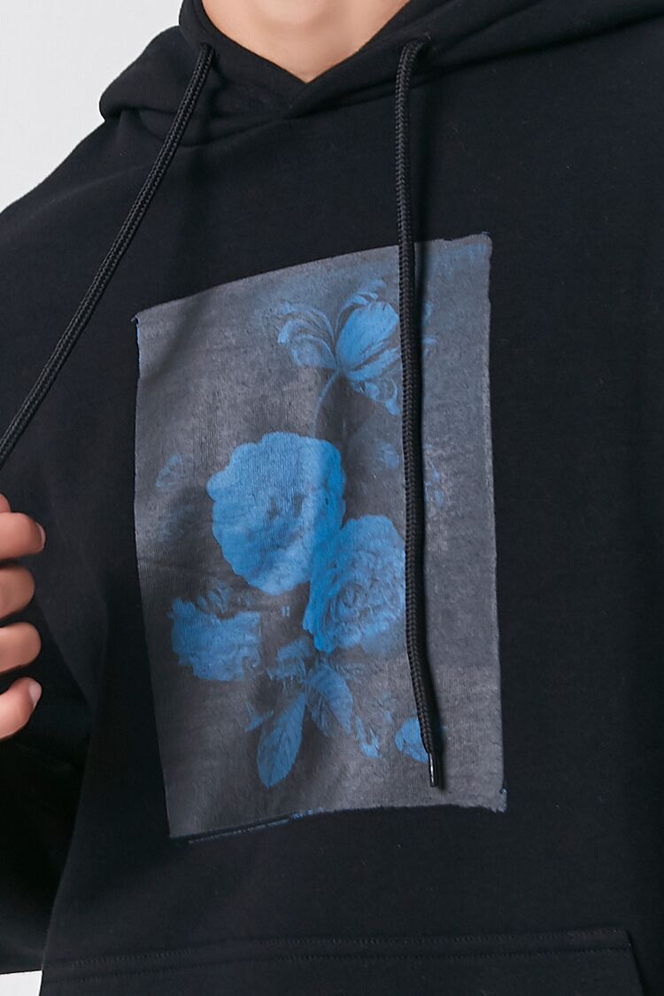 Forever 21 Flower Painting Graphic Hoodie - black blue - Bonton