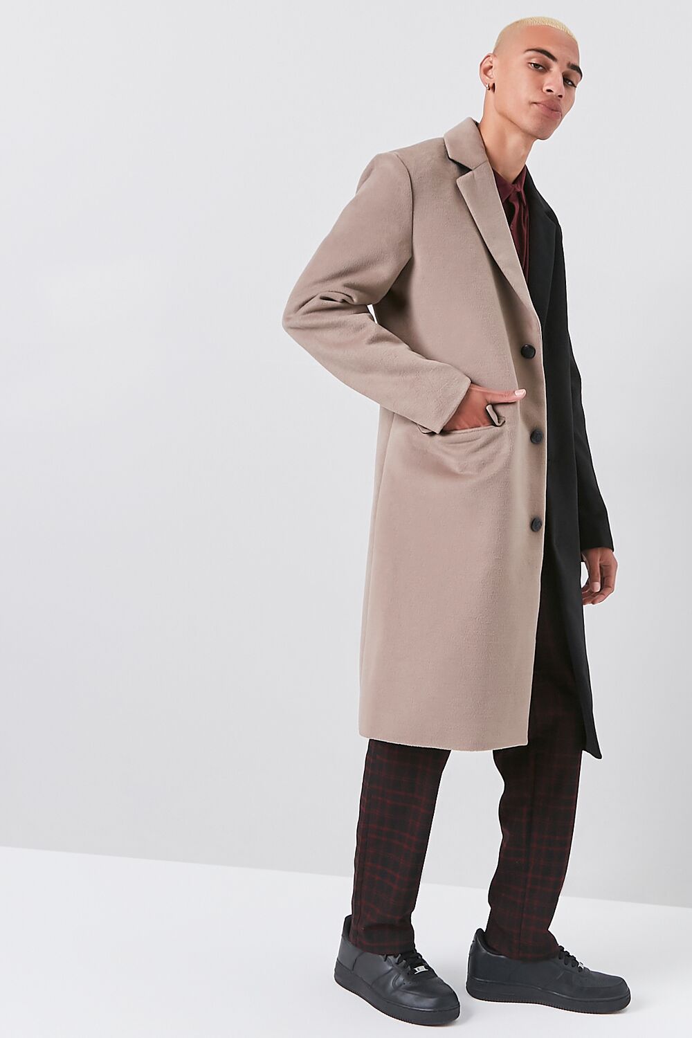  Forever 21 Colorblock Longline Coat - black-deep-taupe-swatch - Bonton