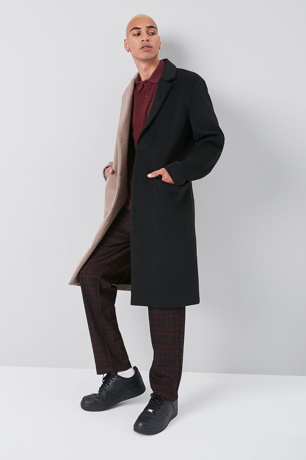  Forever 21 Colorblock Longline Coat - black-deep-taupe-swatch - Bonton