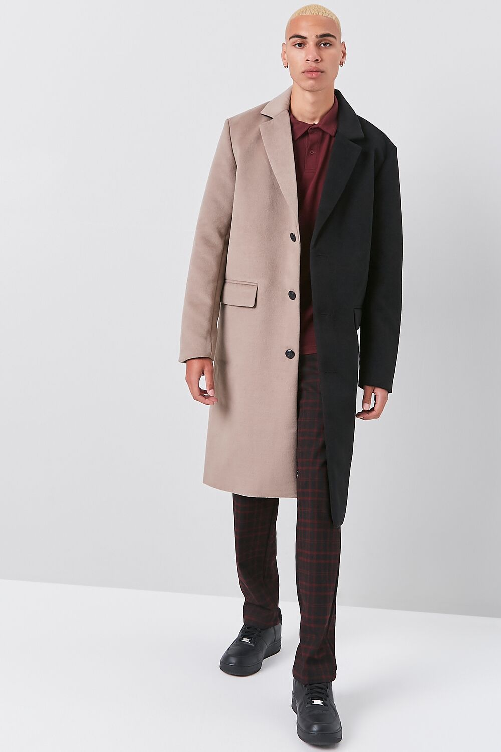  Forever 21 Colorblock Longline Coat - black-deep-taupe-swatch - Bonton