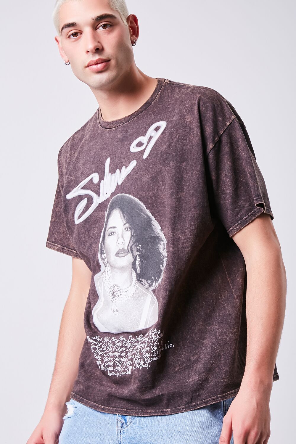  Forever 21 Selena Graphic Mineral Wash Tee - black multi - Bonton