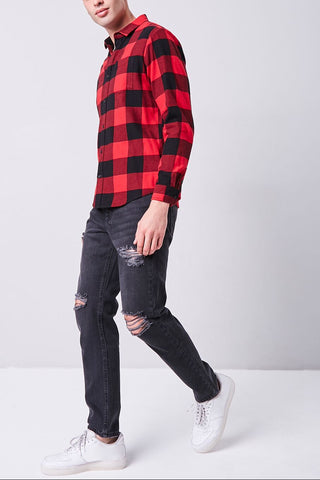 Distressed Straight-Leg Jeans