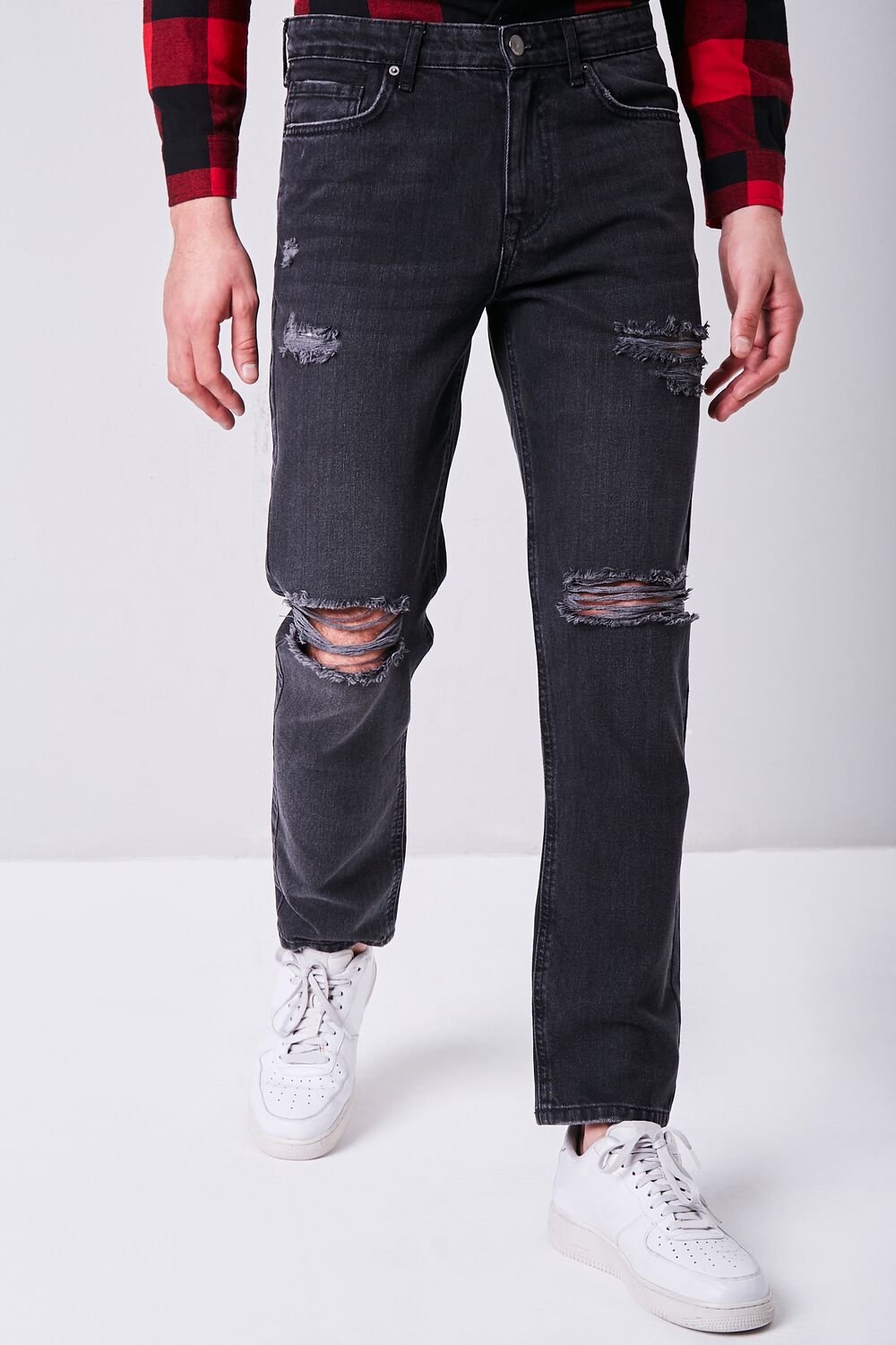  Forever 21 Distressed Straight-Leg Jeans - black - Bonton