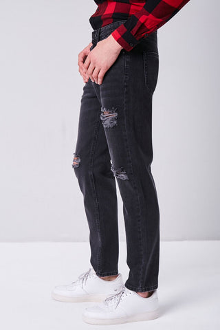Distressed Straight-Leg Jeans