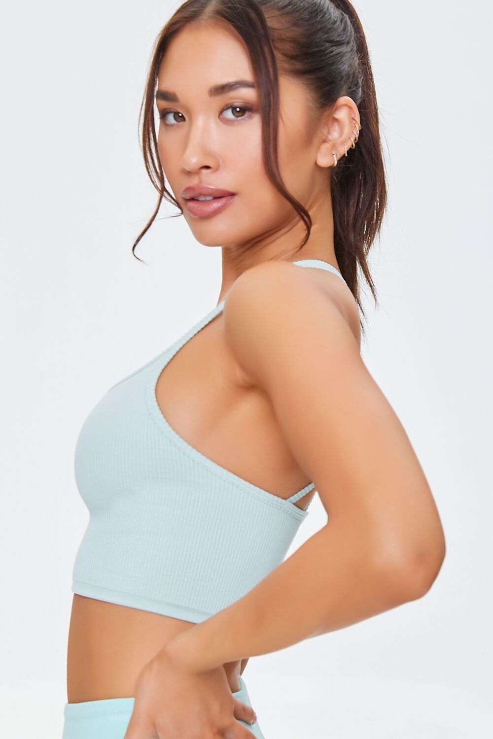  Forever 21 Seamless Caged-Back Sports Bra - mint - Bonton