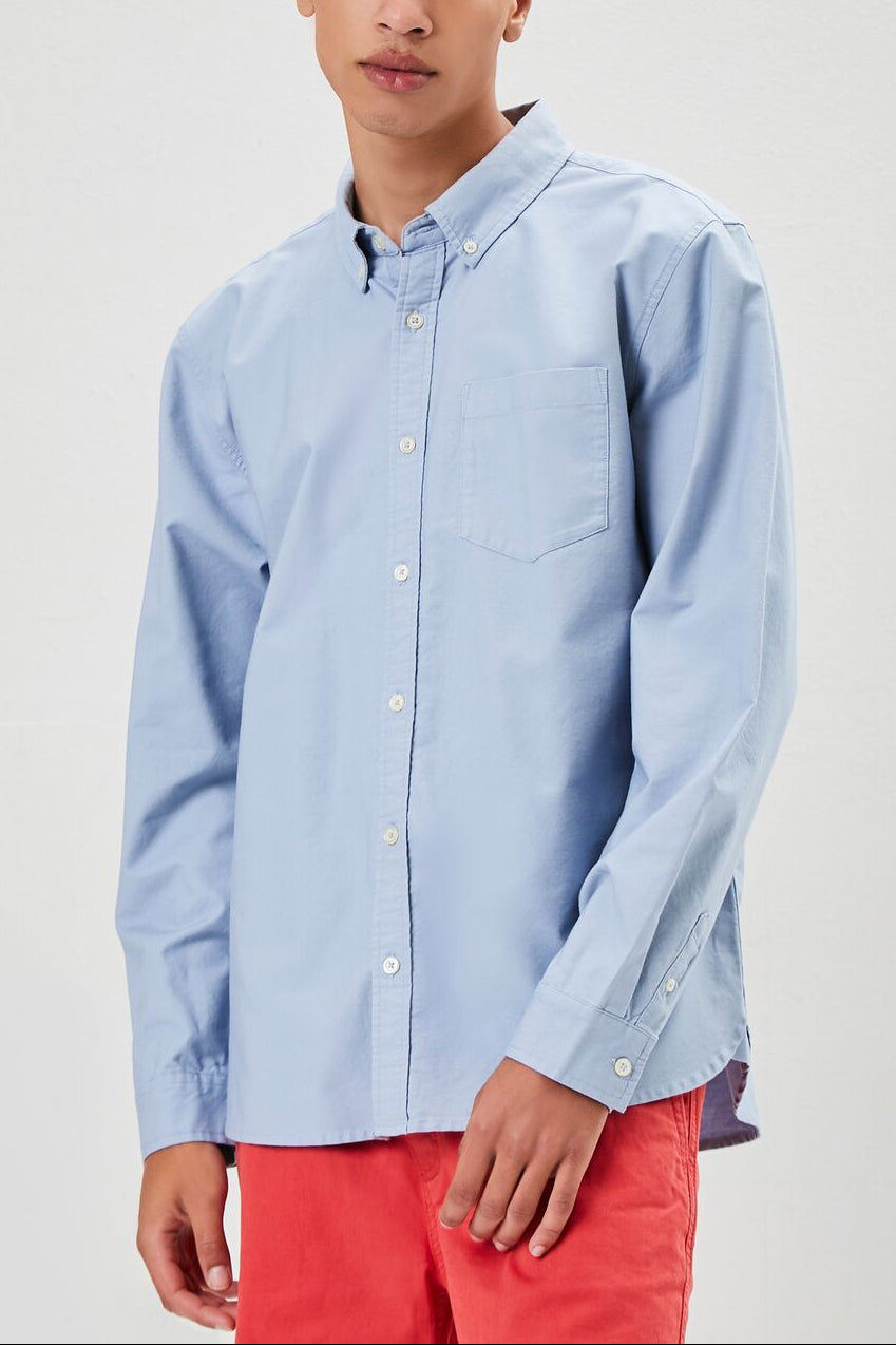  Forever 21 Pocket Button-Front Shirt - dusty blue - Bonton