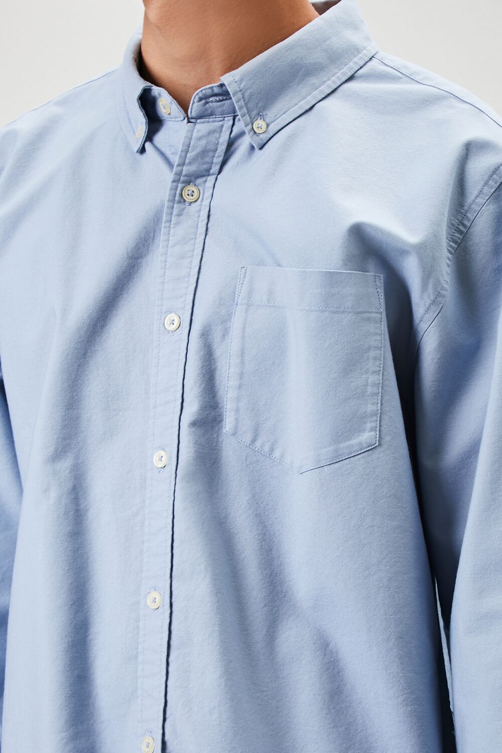  Forever 21 Pocket Button-Front Shirt - dusty blue - Bonton