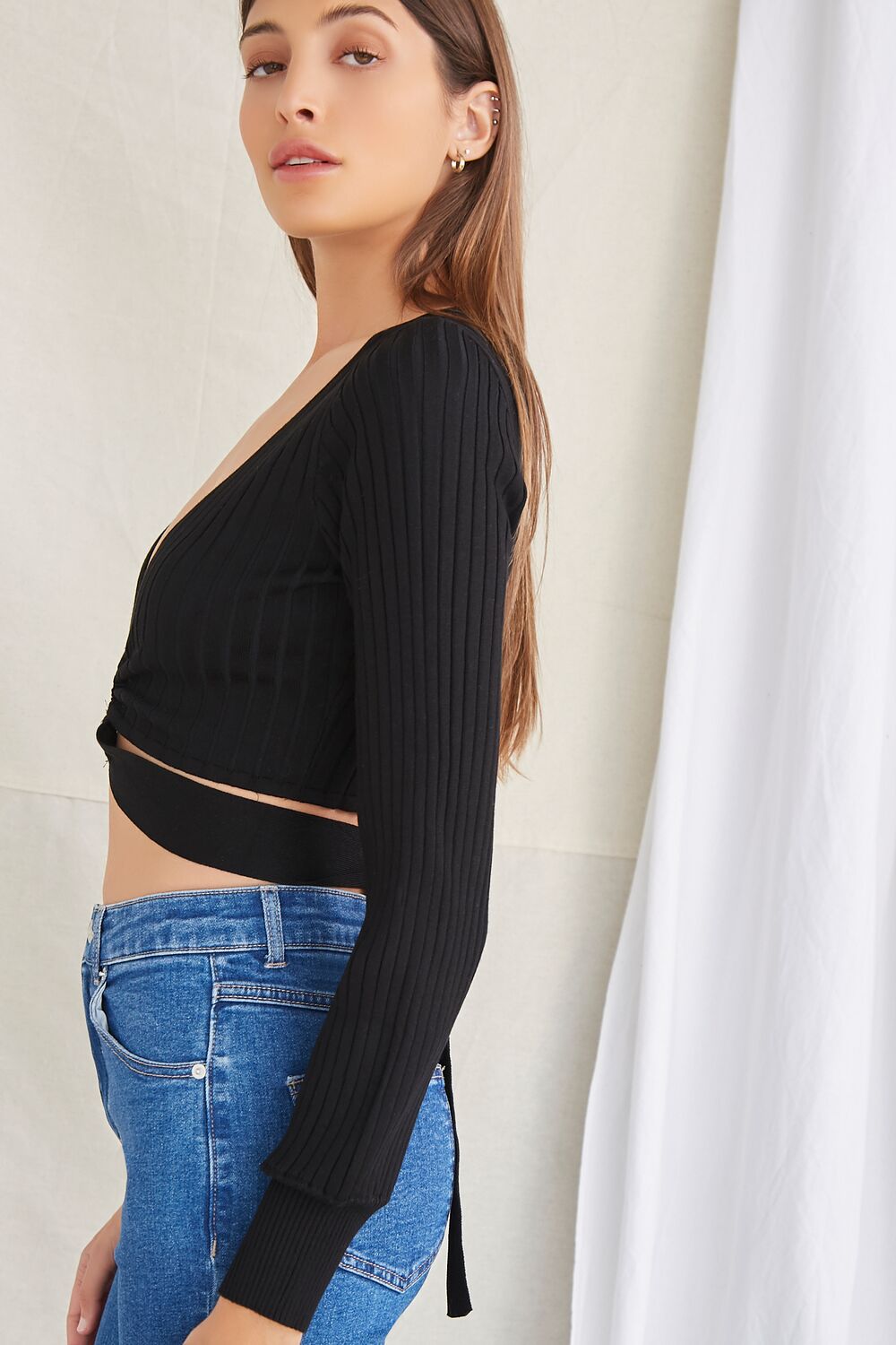  Forever 21 Plunging Sweater-Knit Top - black - Bonton