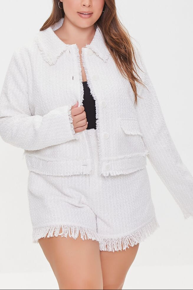  Forever 21 Plus Size Tweed Fringe Shorts - white - Bonton