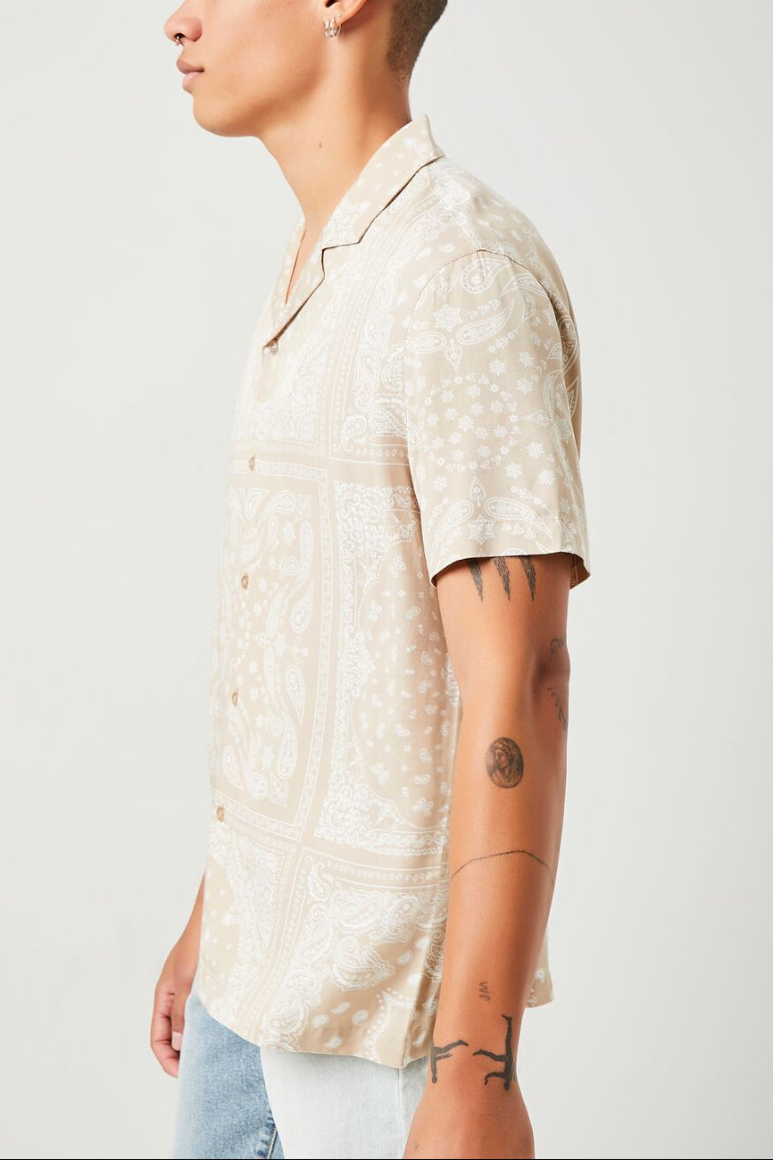  Forever 21 Paisley Print Shirt - taupe cream - Bonton