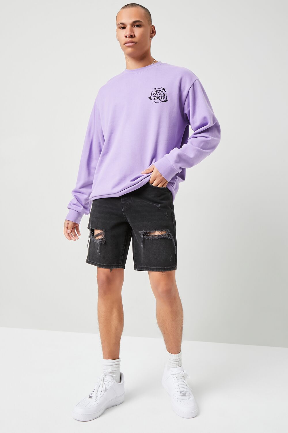  Forever 21 Embroidered Hazy Daze Tee - purple black - Bonton
