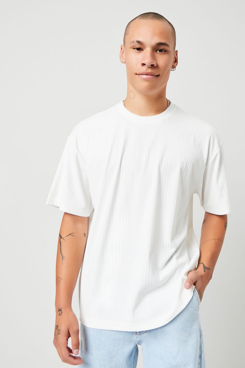  Forever 21 Ribbed Crew Neck Tee - white - Bonton