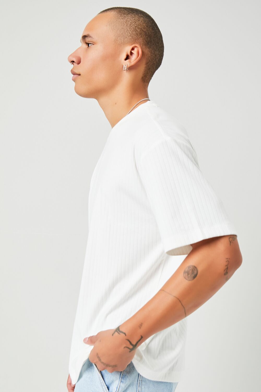  Forever 21 Ribbed Crew Neck Tee - white - Bonton