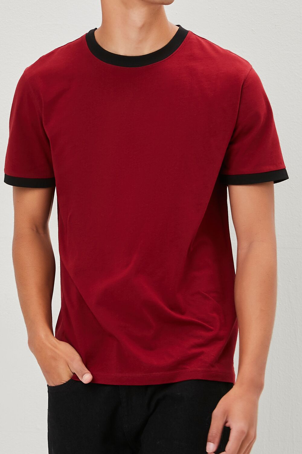  Forever 21 Crew Neck Ringer Tee - red black - Bonton