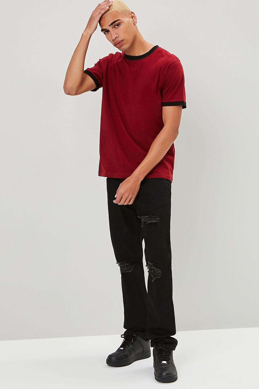  Forever 21 Crew Neck Ringer Tee - red black - Bonton