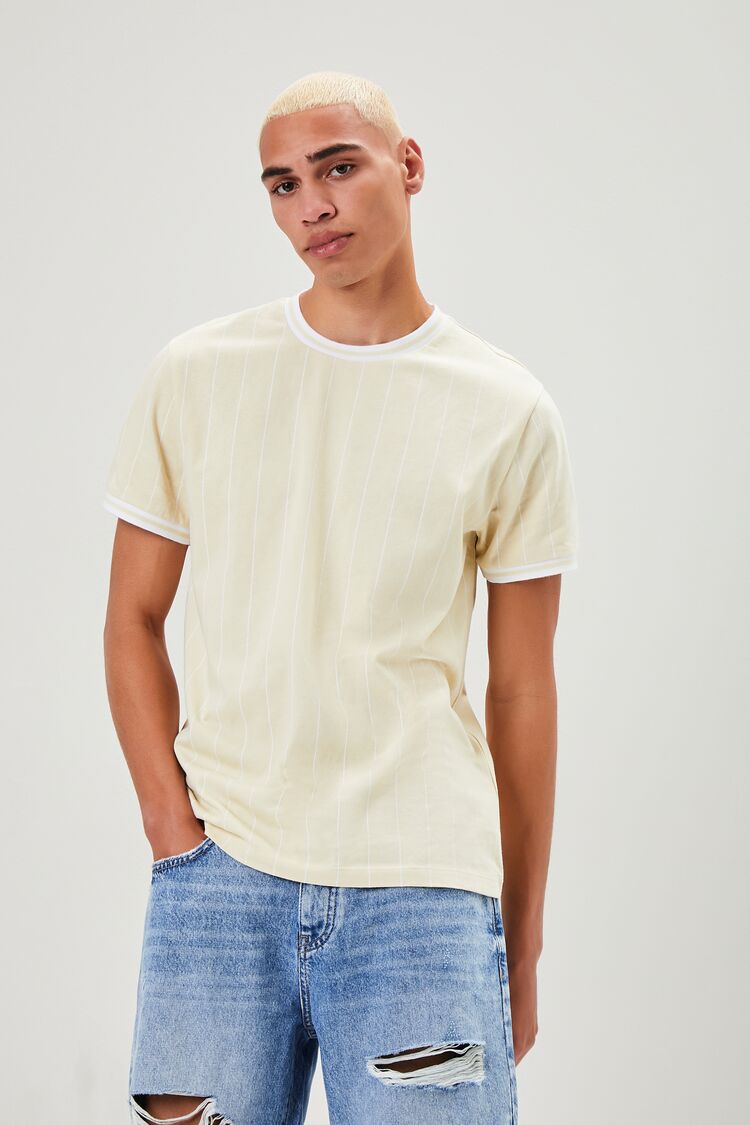  Forever 21 Pinstriped Ringer Tee - khaki white - Bonton