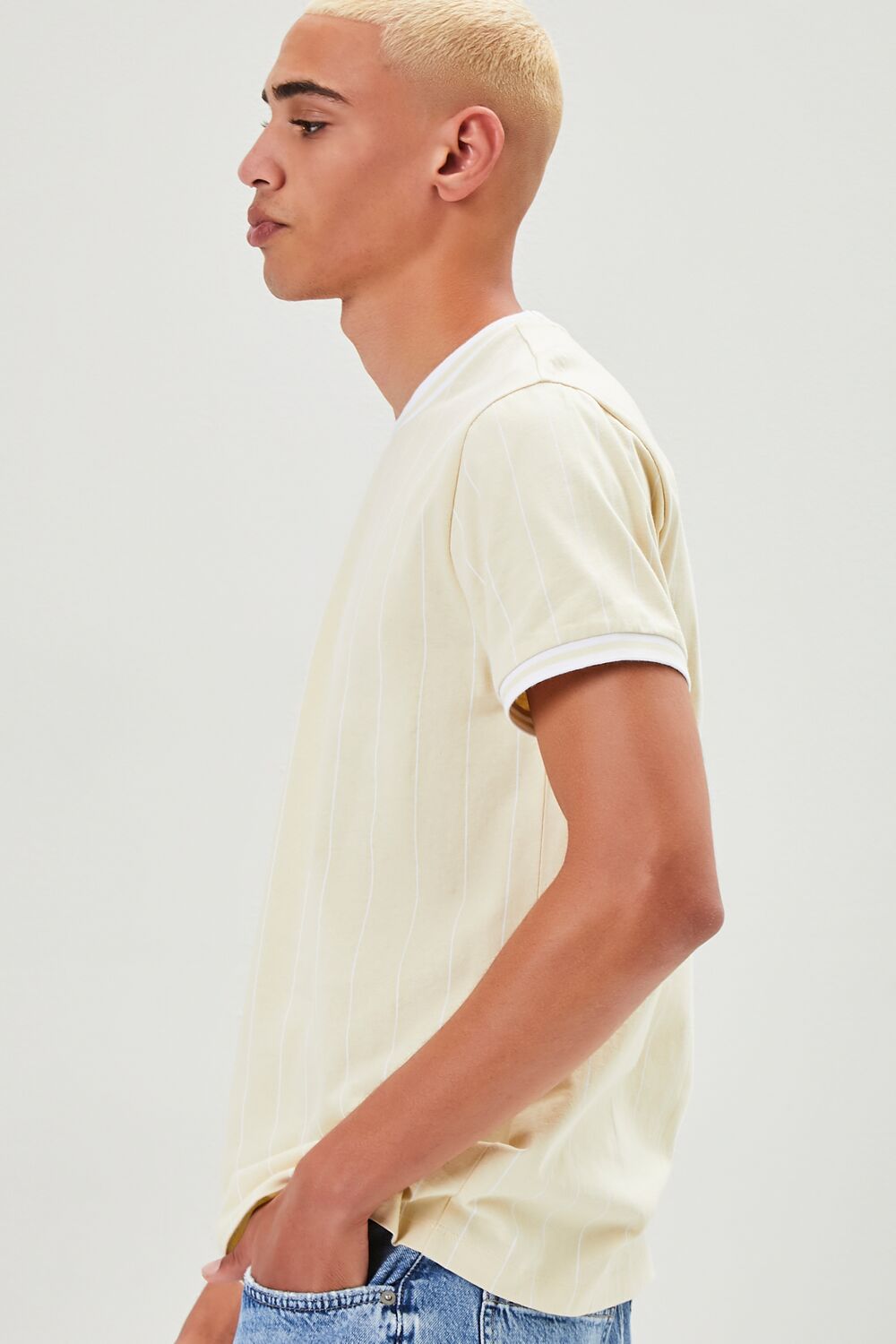  Forever 21 Pinstriped Ringer Tee - khaki white - Bonton
