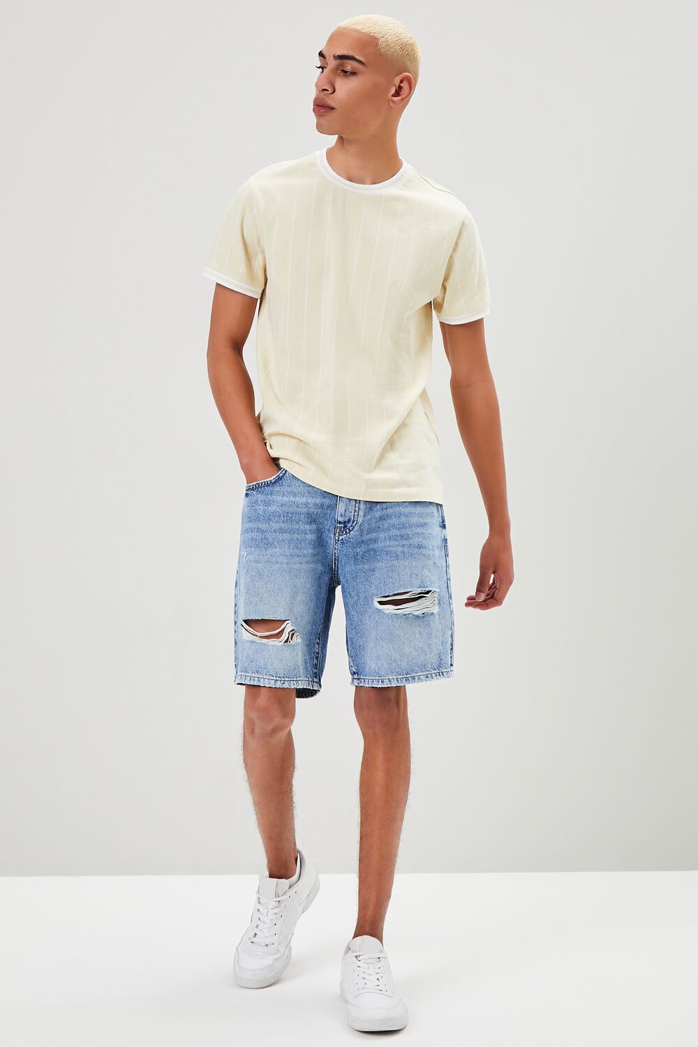  Forever 21 Pinstriped Ringer Tee - khaki white - Bonton