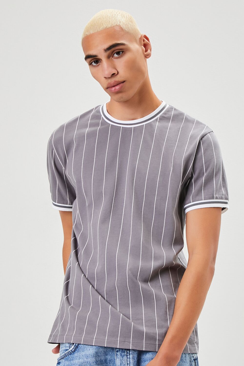  Forever 21 Pinstriped Ringer Tee - khaki white - Bonton