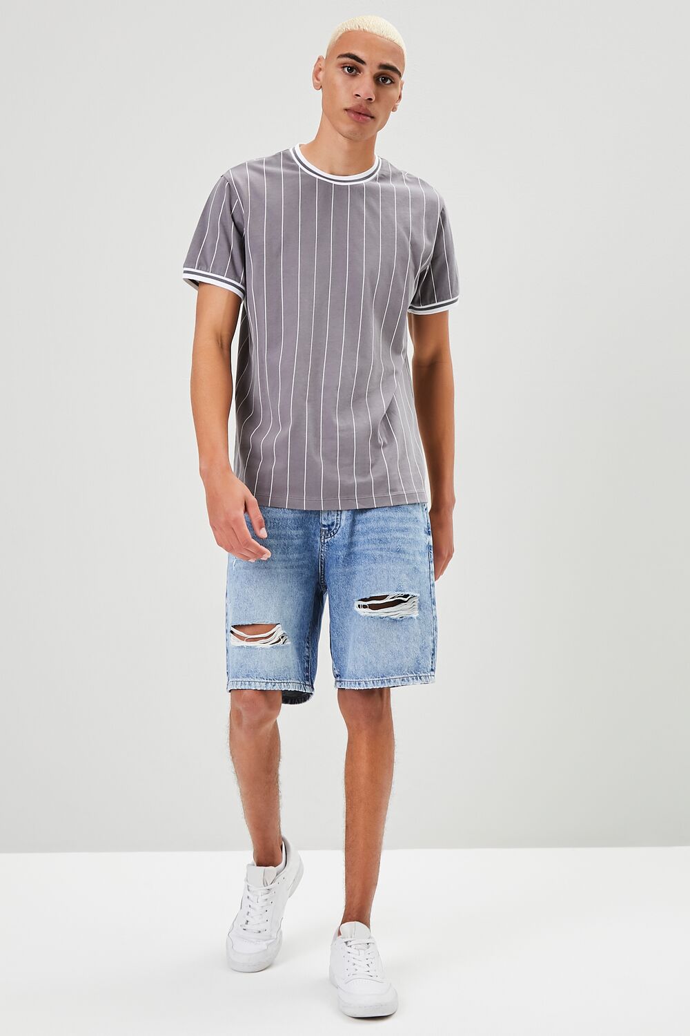  Forever 21 Pinstriped Ringer Tee - khaki white - Bonton