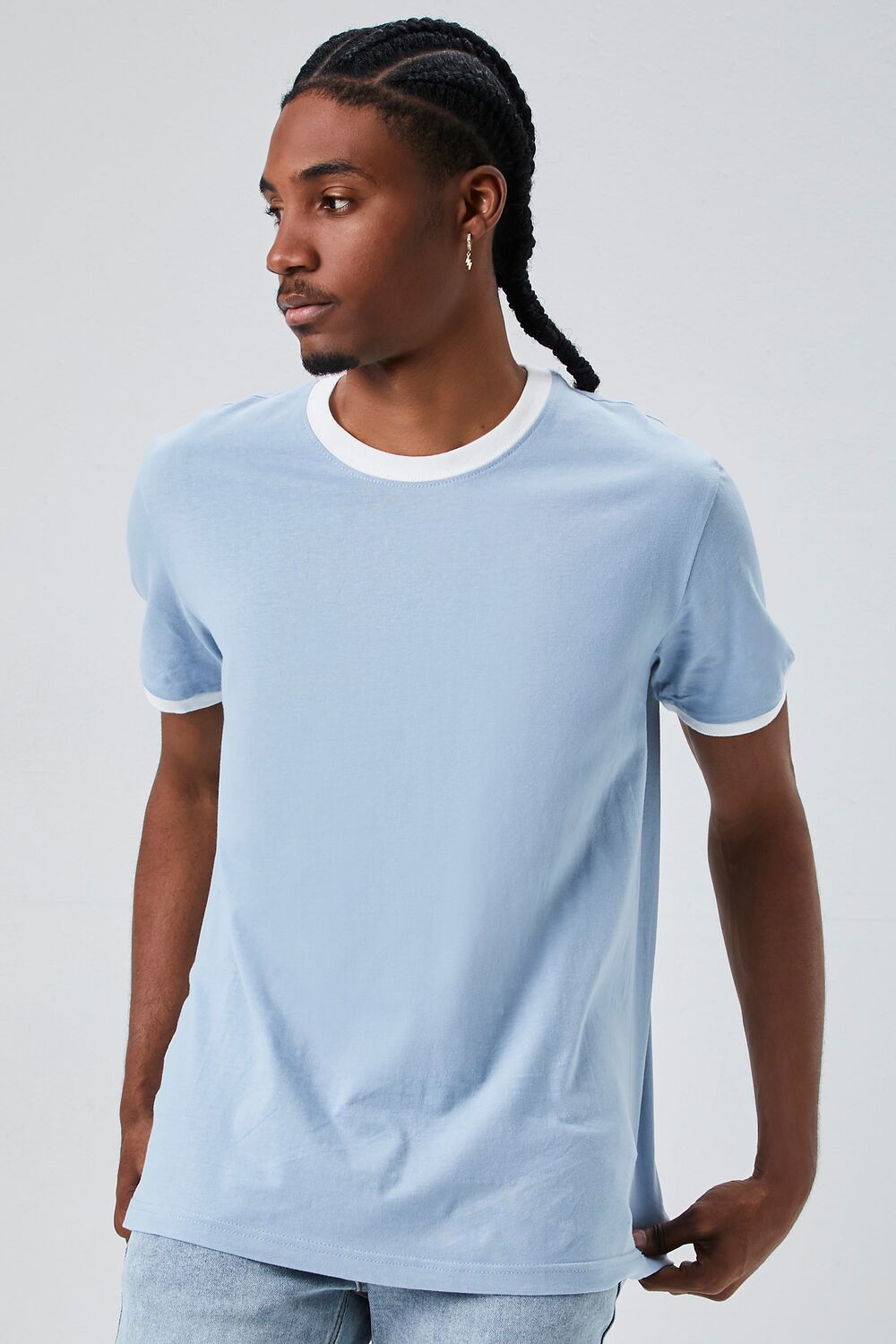  Forever 21 Crew Neck Ringer Tee - dusty blue white - Bonton
