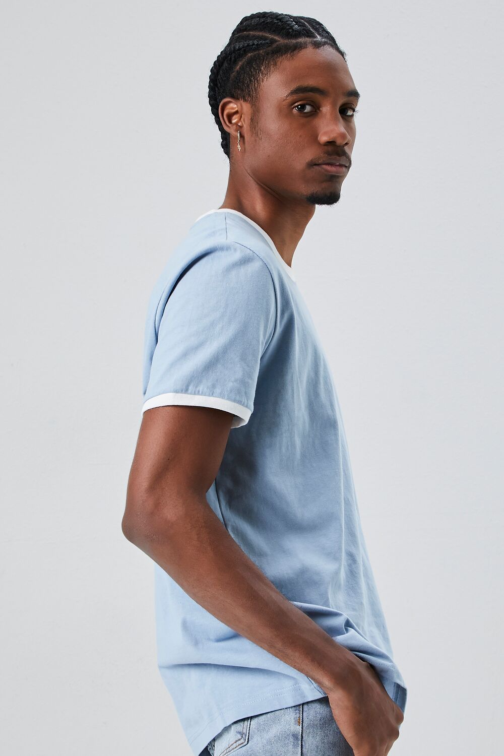  Forever 21 Crew Neck Ringer Tee - dusty blue white - Bonton