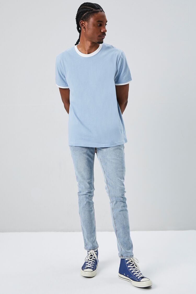  Forever 21 Crew Neck Ringer Tee - dusty blue white - Bonton