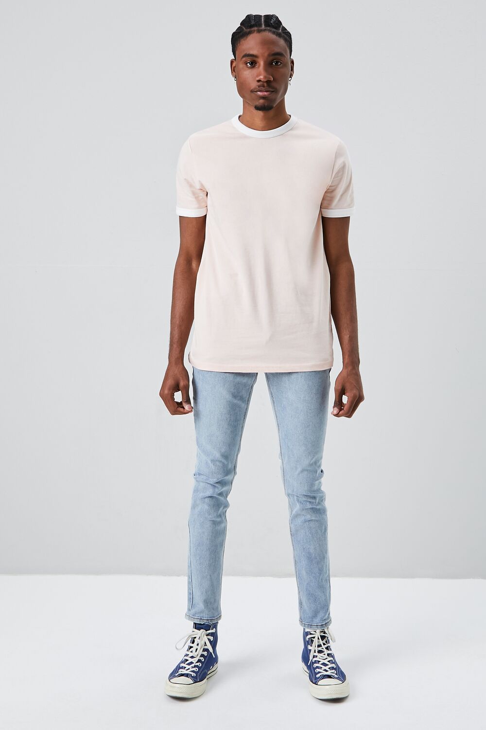  Forever 21 Crew Neck Ringer Tee - dusty blue white - Bonton
