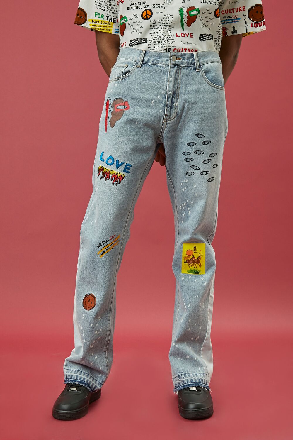  Forever 21 Ron Bass Embroidered Jeans - light-denim-multi - Bonton