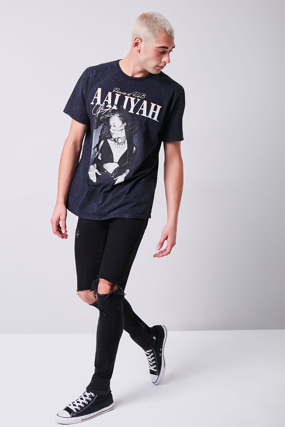  Forever 21 Aaliyah Graphic Oil Wash Tee - black multi - Bonton