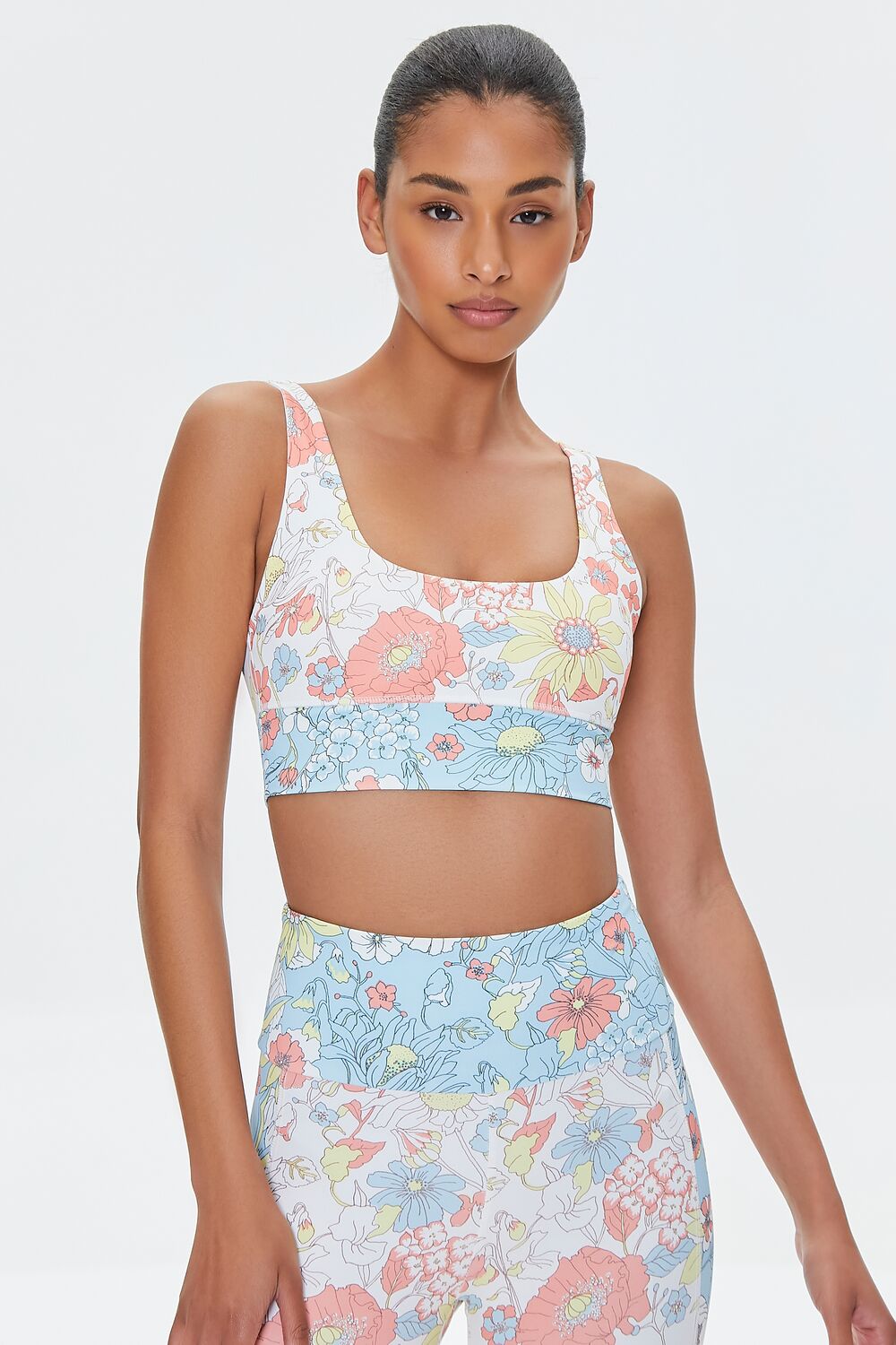  Forever 21 Floral Print Sports Bra - cream multi - Bonton