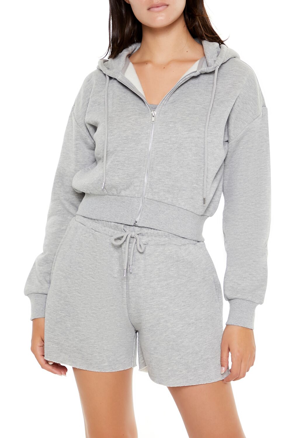  Forever 21 Basic Fleece Zip-Up Hoodie - heather grey - Bonton