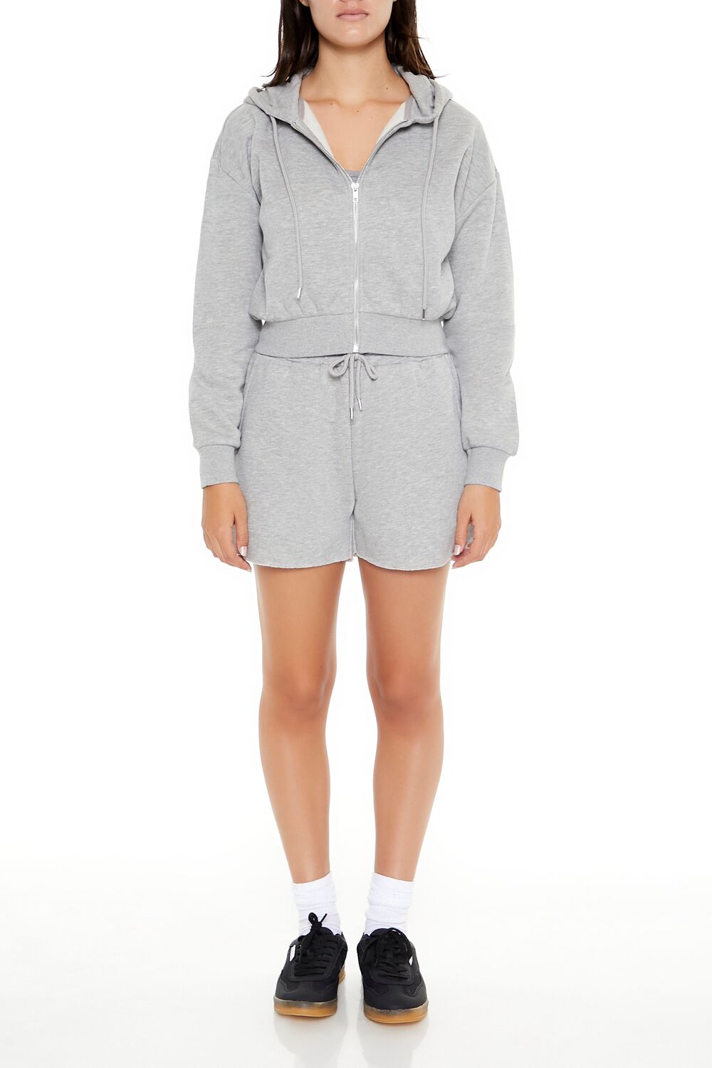  Forever 21 Basic Fleece Zip-Up Hoodie - heather grey - Bonton