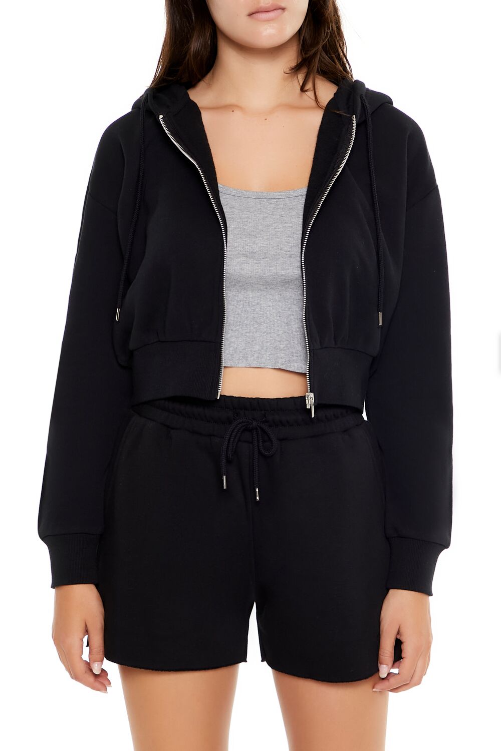  Forever 21 Basic Fleece Zip-Up Hoodie - heather grey - Bonton