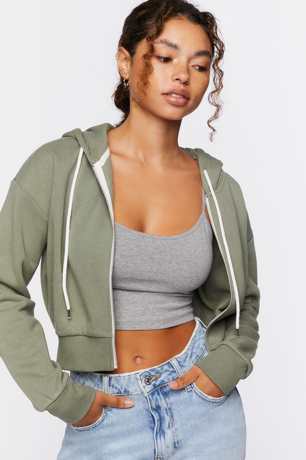  Forever 21 Basic Fleece Zip-Up Hoodie - heather grey - Bonton