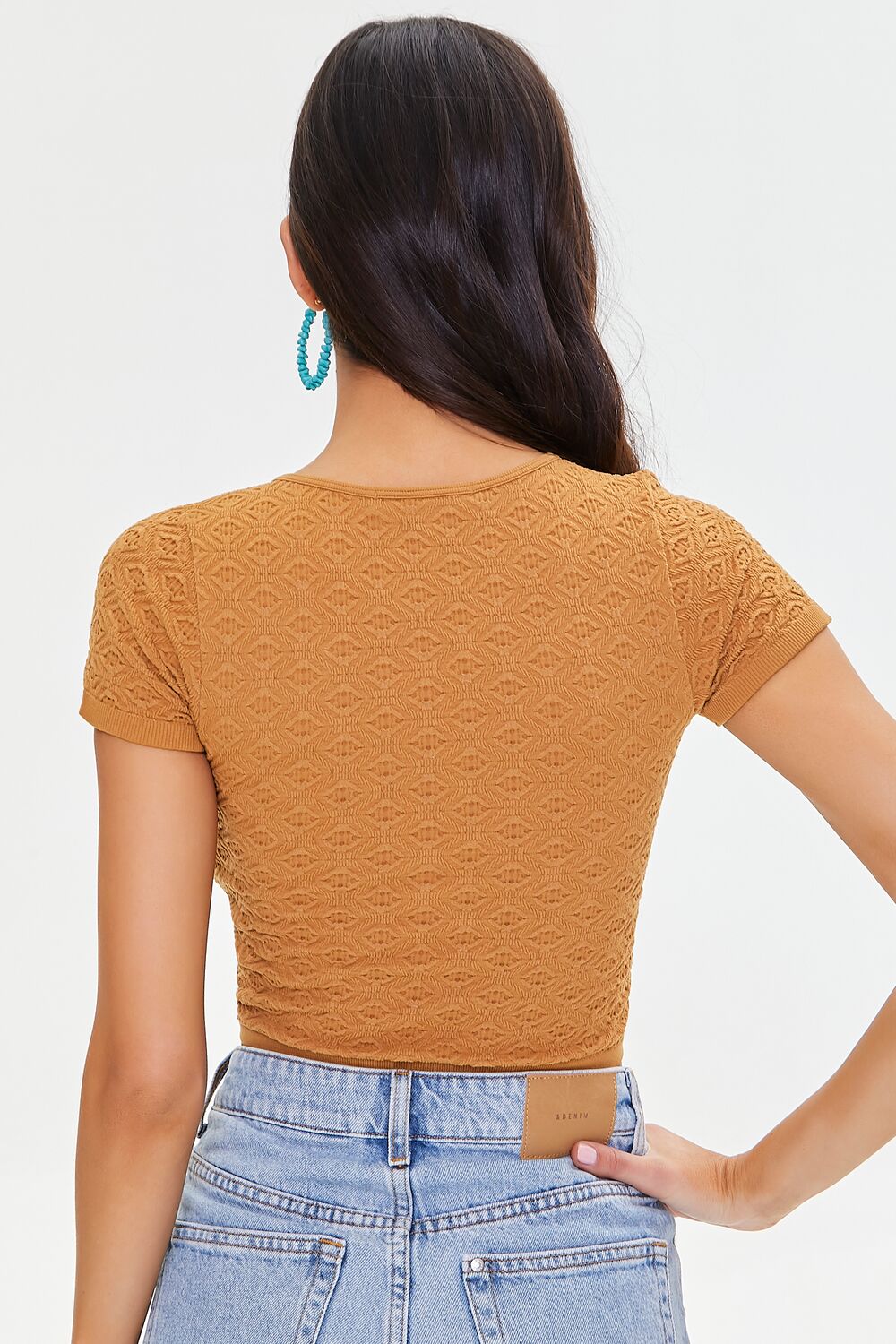  Forever 21 Pointelle Knit Crop Top - maple - Bonton