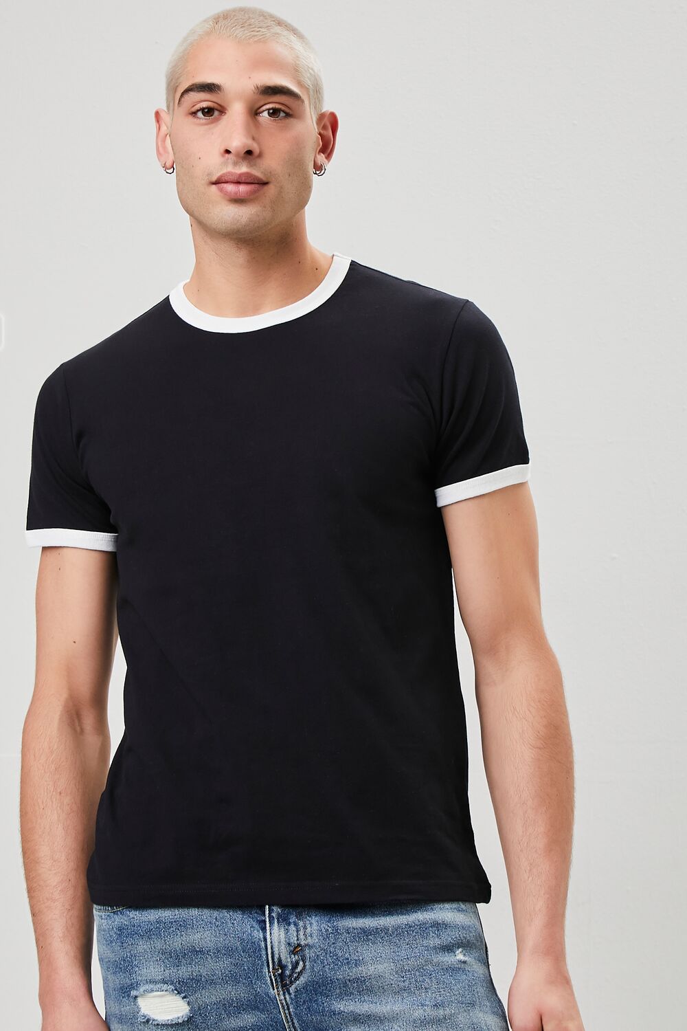  Forever 21 Crew Neck Ringer Tee - black white - Bonton