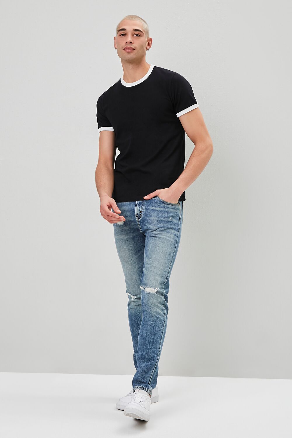  Forever 21 Crew Neck Ringer Tee - black white - Bonton